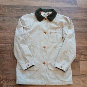 VIntage LL Bean Coat Mens Medium Beige Canvas Barn Chore Jacket Hunt Fish Liner